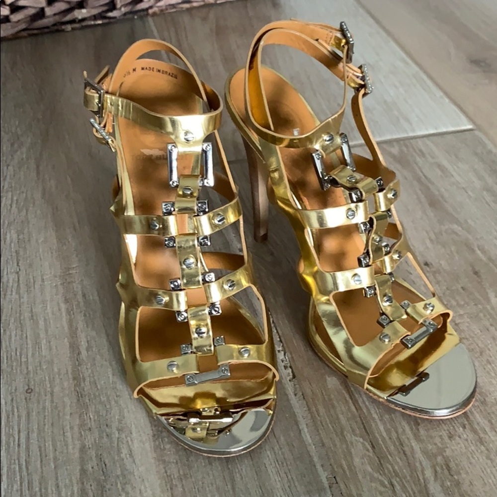 Tory Burch leather Gold high heeled caged sandals